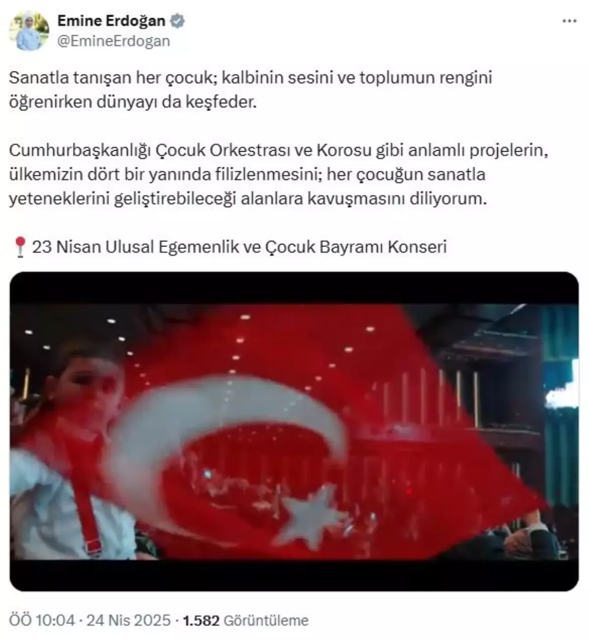 Emine Erdoğan'dan 23 Nisan Konseri Paylaşımı
