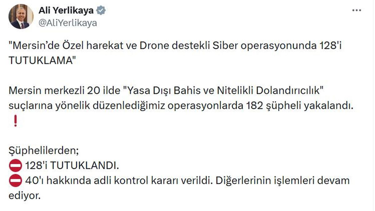 Mersin Merkezli Yasa Dışı Bahis Operasyonu: 182 Şüpheli Yakalandı