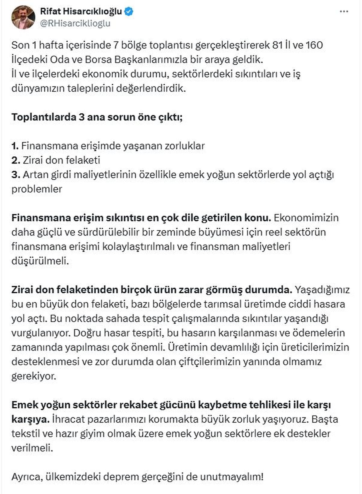 TOBB Başkanı Hisarcıklıoğlu: Finansmana Erişim Kolaylaştırılmalı