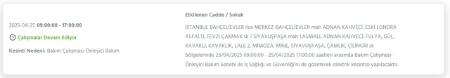 İstanbul BAHÇELİEVLER elektrik kesintisi! 25 Nisan Bahçelievler elektrik kesintisi ne zaman bitecek, elektrikler ne zaman gelecek?