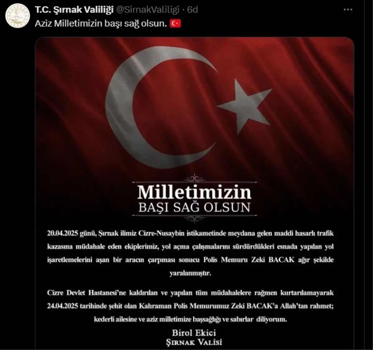 Şehit Polis Memuru Zeki Bacak, TIR'ın Çarpması Sonucu Hayatını Kaybetti