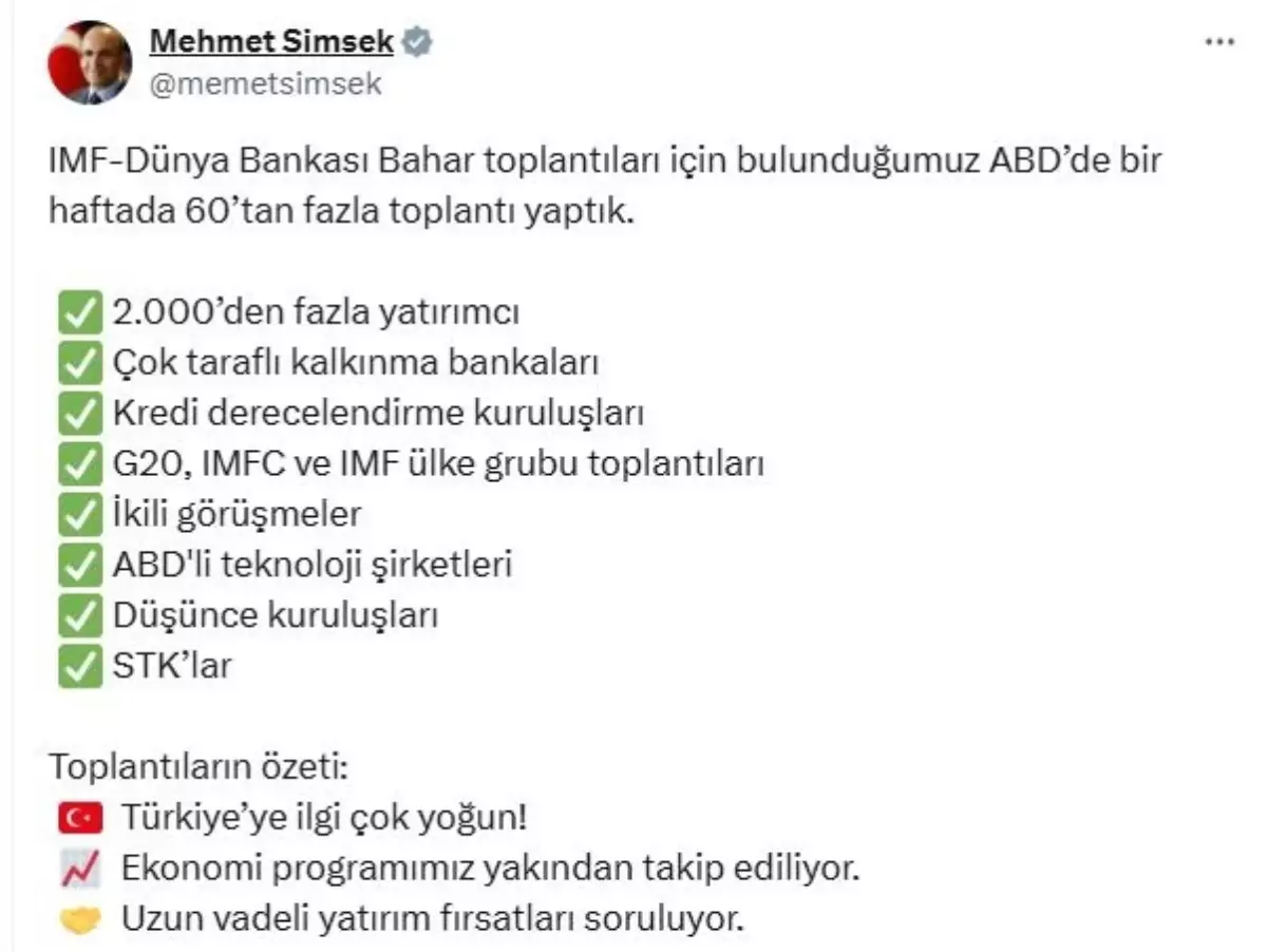 Bakan Şimşek: ABD'de 60'tan Fazla Toplantı Yapıldı