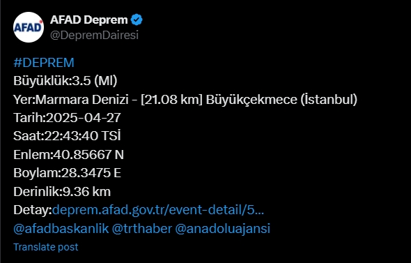İstanbul'da Meydana Gelen Depremler Devam Ediyor