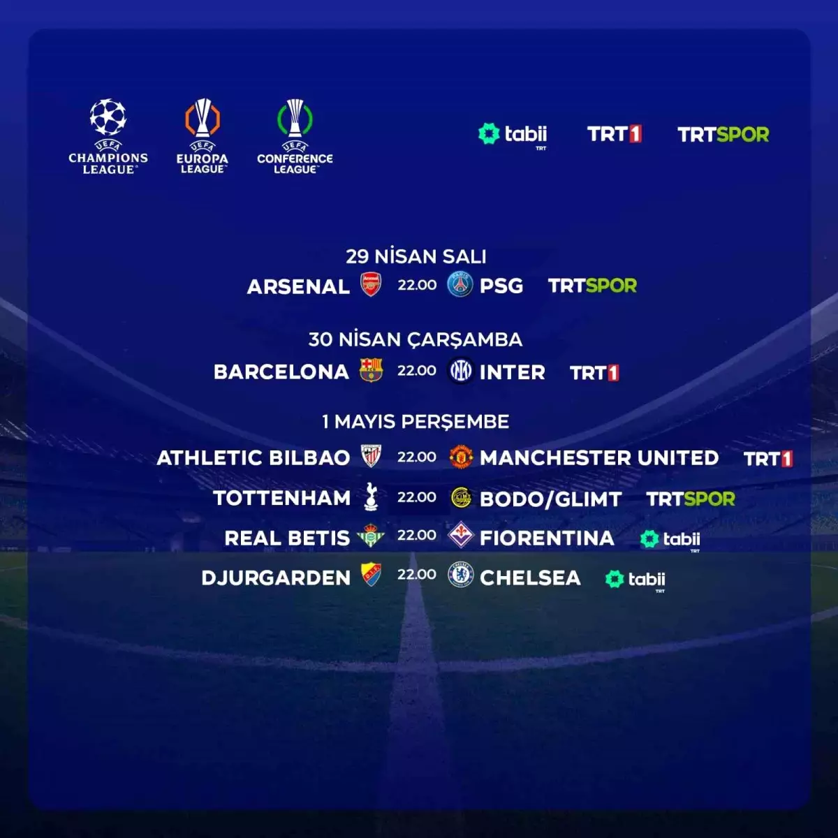 UEFA Yarı Finalleri TRT'de Canlı Yayınlanacak