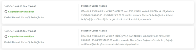 İstanbul AVCILAR elektrik kesintisi! 29 Nisan Avcılar elektrik kesintisi ne zaman bitecek, elektrikler ne zaman gelecek?