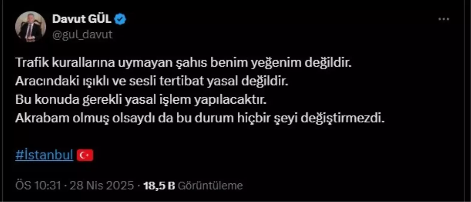 Vali Gül, Lüks Araçta Çakar Tertibatı Kullanan Şahsın Akrabası Olmadığını Açıkladı