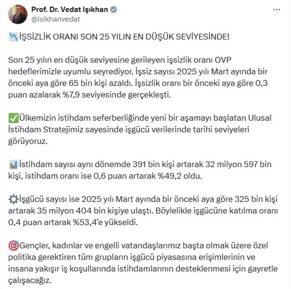 İşsizlik Oranı Son 25 Yılın En Düşük Seviyesine Düştü