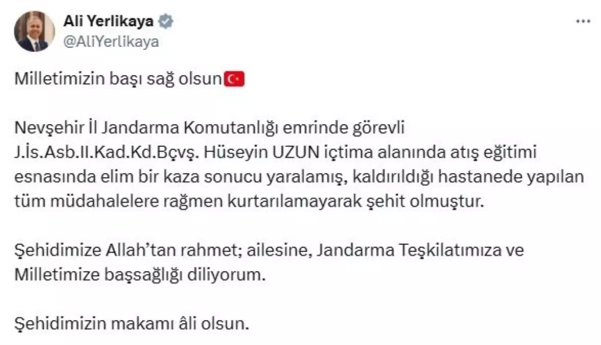 Bakan Yerlikaya'dan Başsağlığı Mesajı