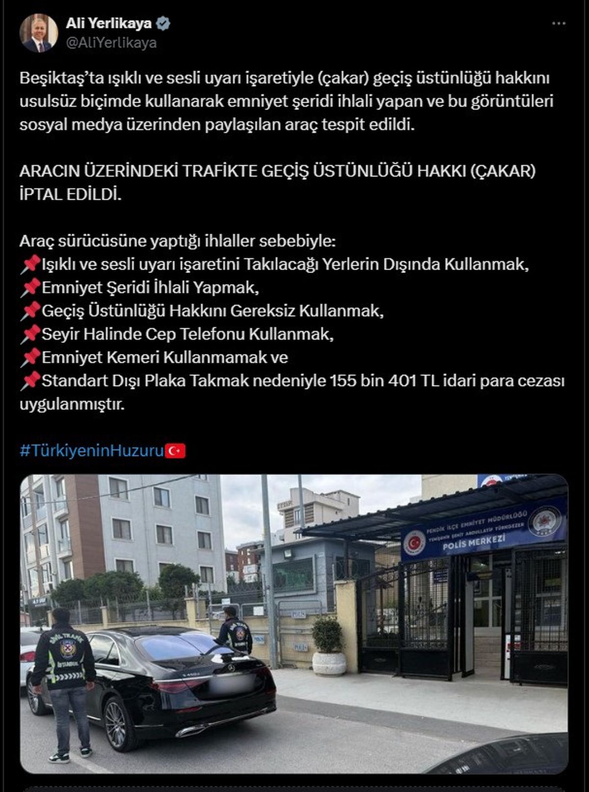Geçiş Üstünlüğü İhlali Yapan Araç Tespit Edildi