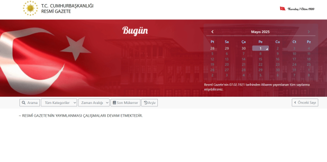 1 Mayıs Perşembe 2025 Resmi Gazete KARARLARI! 1 Mayıs Resmi Gazete yayımlandı mı?