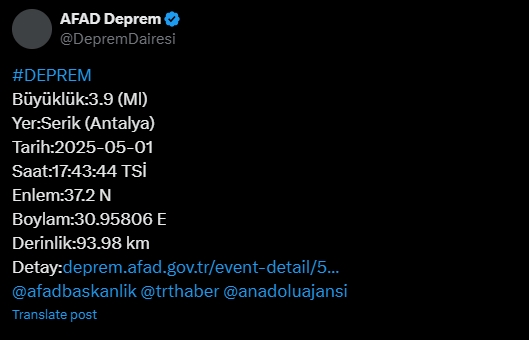 Antalya'da deprem mi oldu SON DAKİKA! Az önce Antalya'da nerede, Serik'te kaç büyüklüğünde deprem oldu?