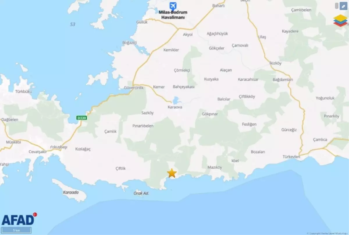 Bodrum'da 4.1 Büyüklüğünde Deprem Meydana Geldi