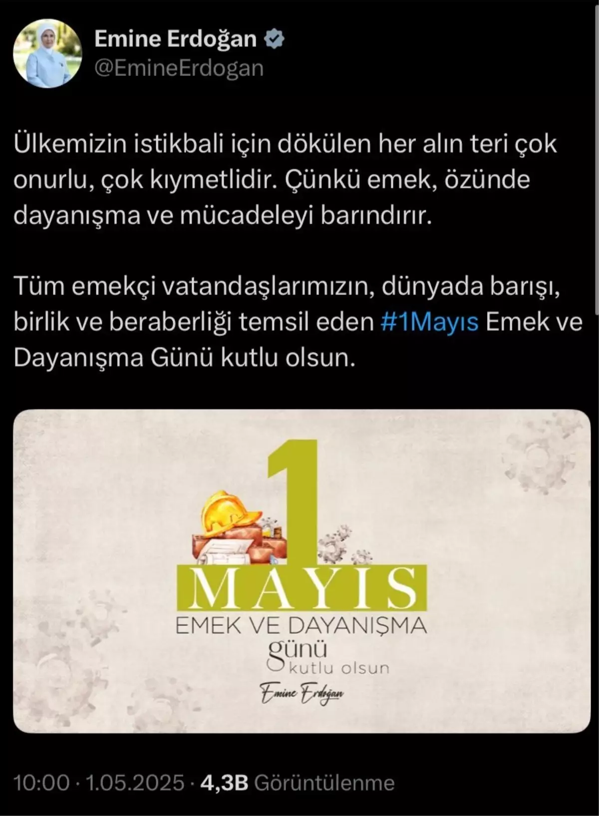 Emine Erdoğan'dan 1 Mayıs Mesajı