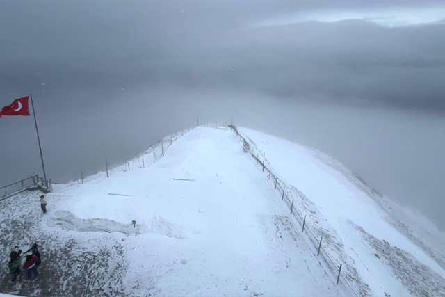 Snowfall Started on Kemer's Tahtalı Mountain