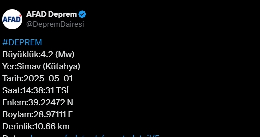 Kütaya deprem mi oldu, Simav'da deprem mi oldu 1 Mayıs Perşembe?