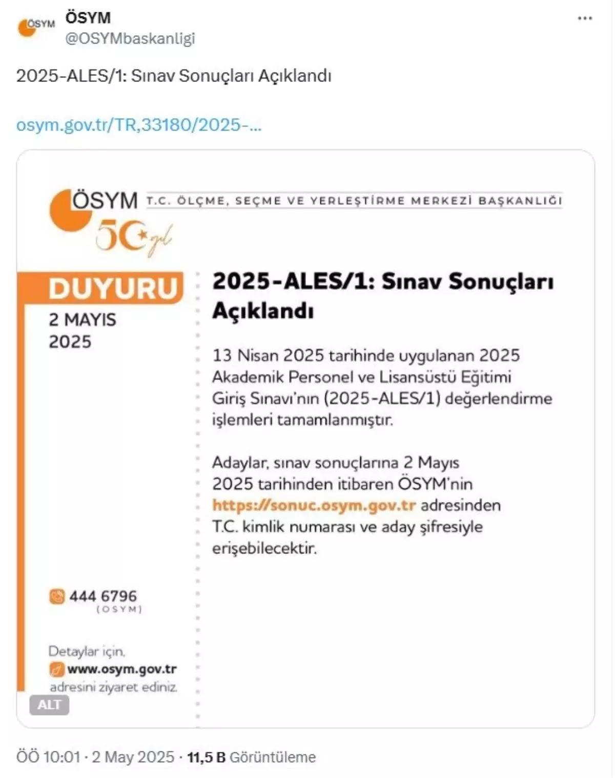 2025 ALES/1 Sonuçları Açıklandı