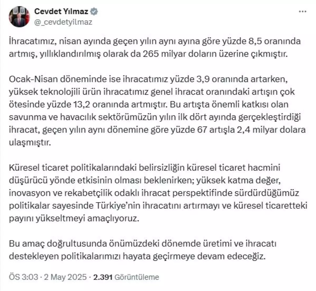 Türkiye'nin İhracatı Yüzde 8,5 Arttı