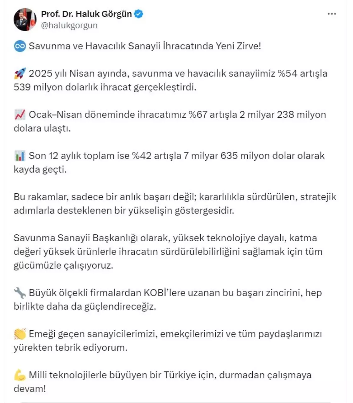 Savunma ve Havacılık Sanayi İhracatı Nisan Ayında Yüzde 54 Arttı