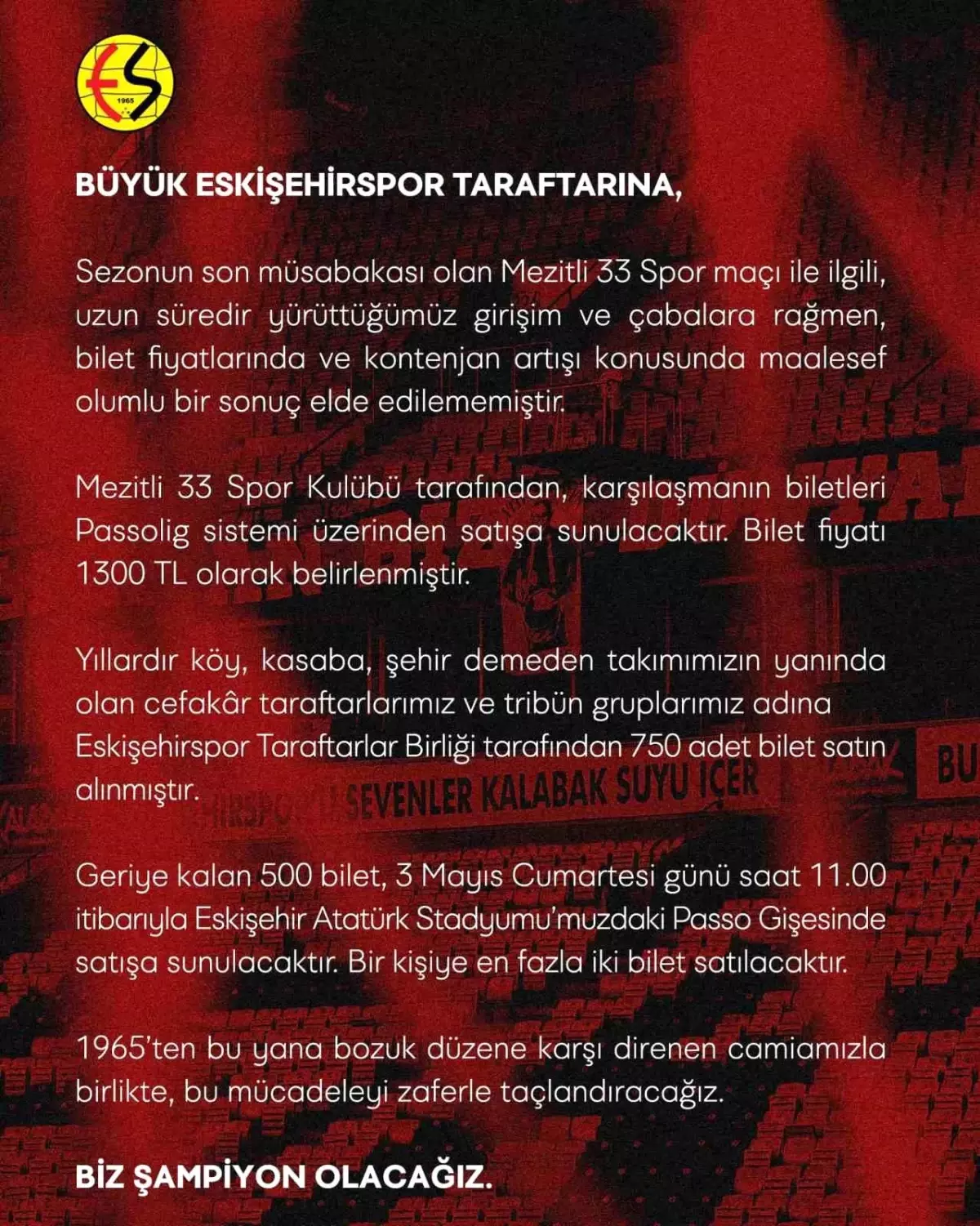Eskişehirspor, Mezitli Maçı İçin Taraftar Kontenjanını Artıramadı