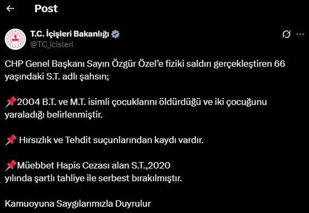 Özgür Özel'e Saldırandan Şok Detay: Müebbet Hapis Yattı, 2020'de Tahliye Oldu