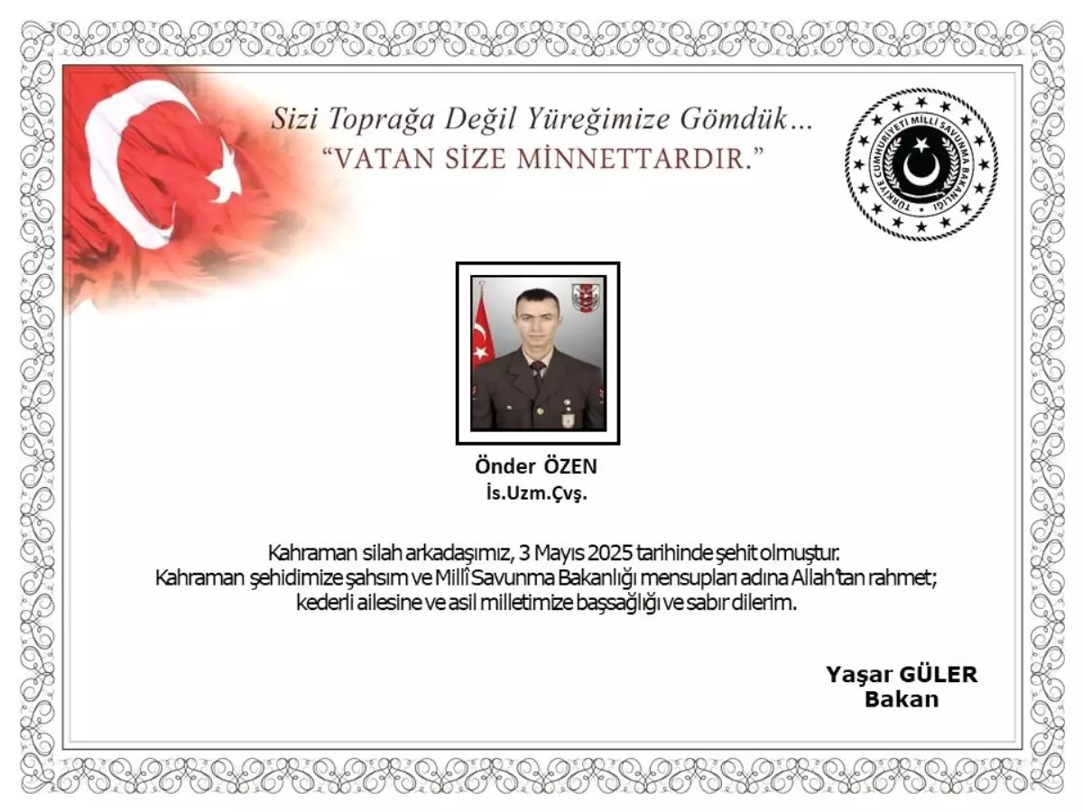 Irak'ın kuzeyinde Pençe Operasyon bölgesinde mayına basarak yaralanan asker şehit oldu