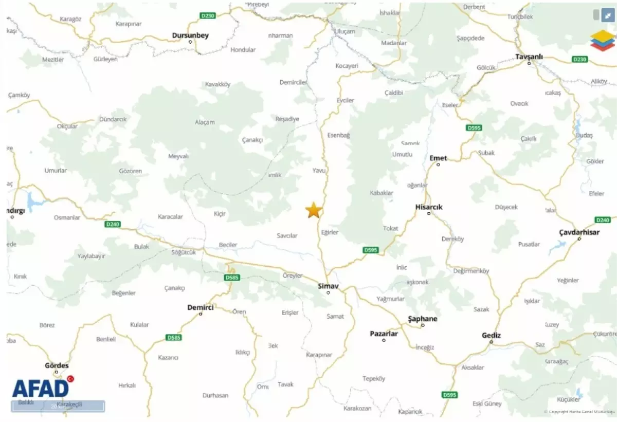 Kütahya'nın Simav ilçesinde 4 büyüklüğünde deprem