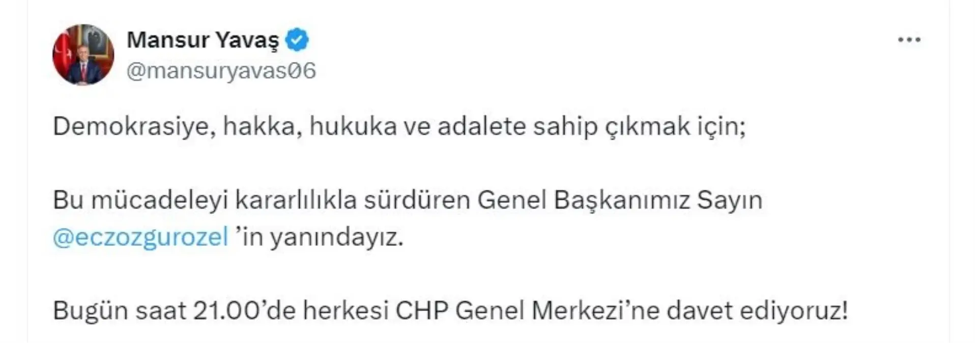 Mansur Yavaş, CHP Genel Merkezi'nde Toplanma Çağrısı Yaptı