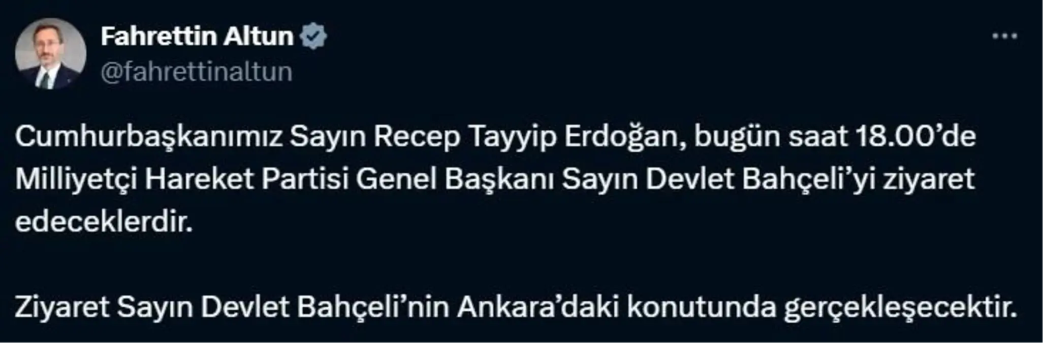 Cumhurbaşkanı Erdoğan, MHP lideri Bahçeli'yi ziyaret edecek