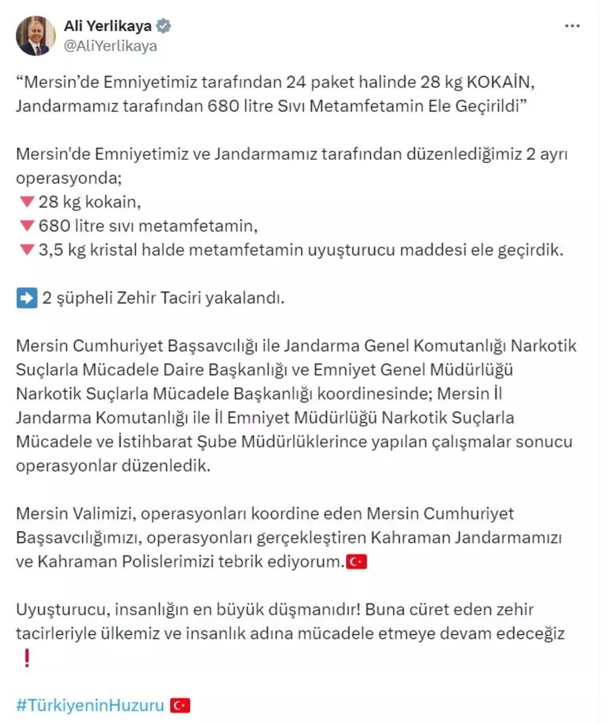 Mersin'de Uyuşturucu Operasyonu: 28 Kilo Kokain ve 680 Litre Metamfetamin Ele Geçirildi