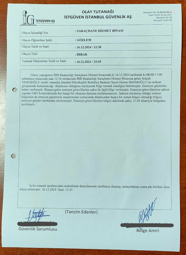 Footage of Selçuk Tengioğlu at IMM and the report document has emerged