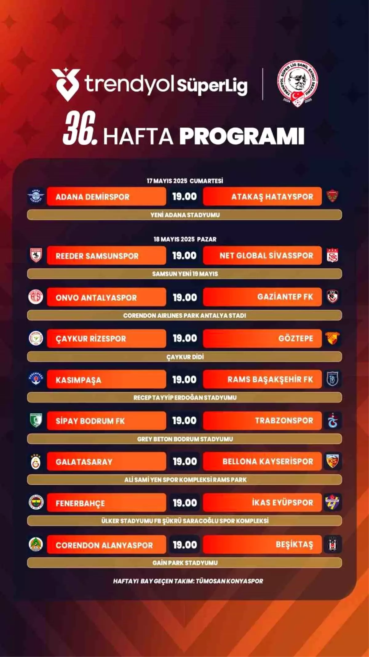 Trendyol Süper Lig'de 36. Haftanın Programı Açıklandı