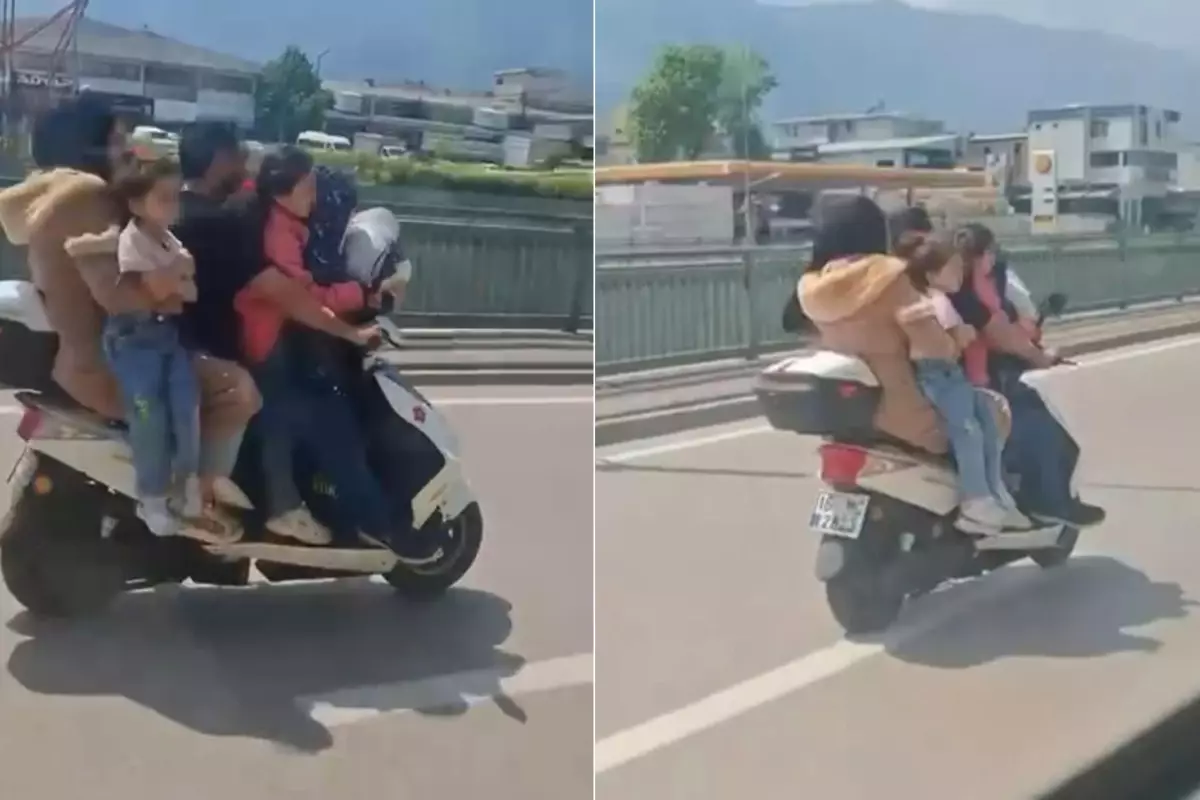 Motosikletle tehlikeli yolculuk! Otomobile bile bu kadar kişi binemiyor