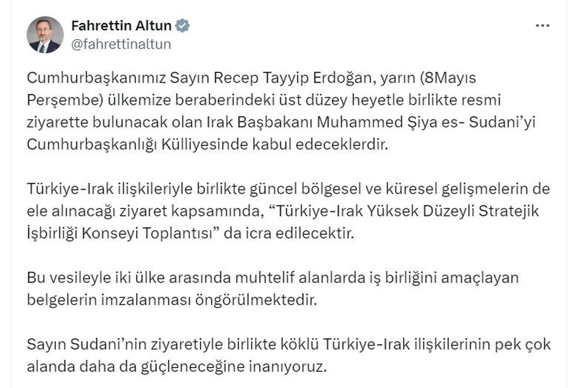 Cumhurbaşkanı Erdoğan, Irak Başbakanı Sudani'yi Kabul Edecek