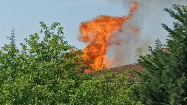 The roof of the science high school is engulfed in flames! Students were evacuated