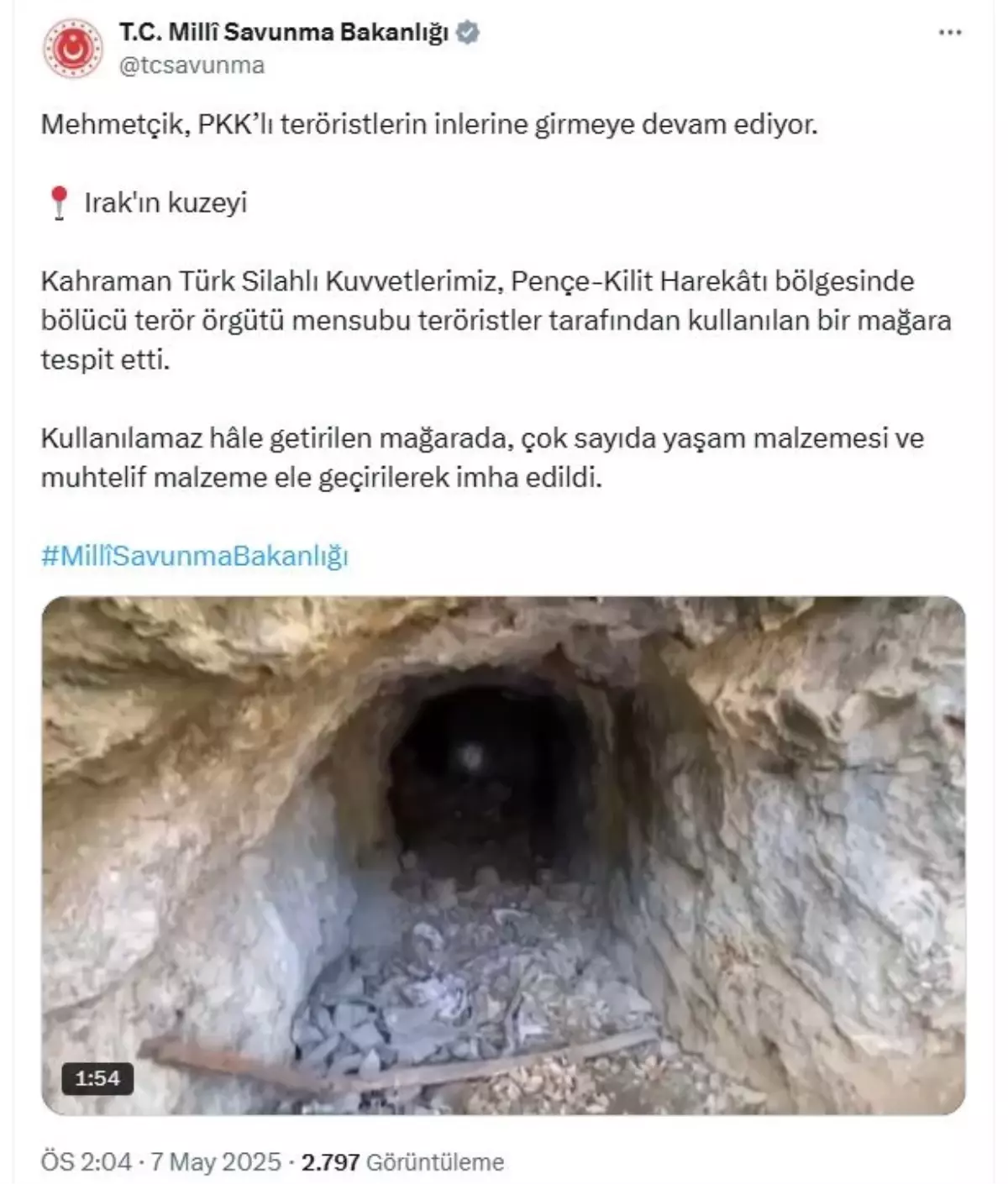 MSB'den Irak'taki Mağara Operasyonu Görüntüleri