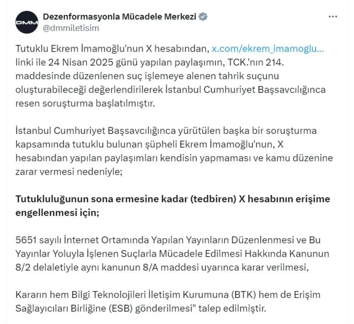 İmamoğlu'nun X Hesabına Erişim Engeli Getirildi