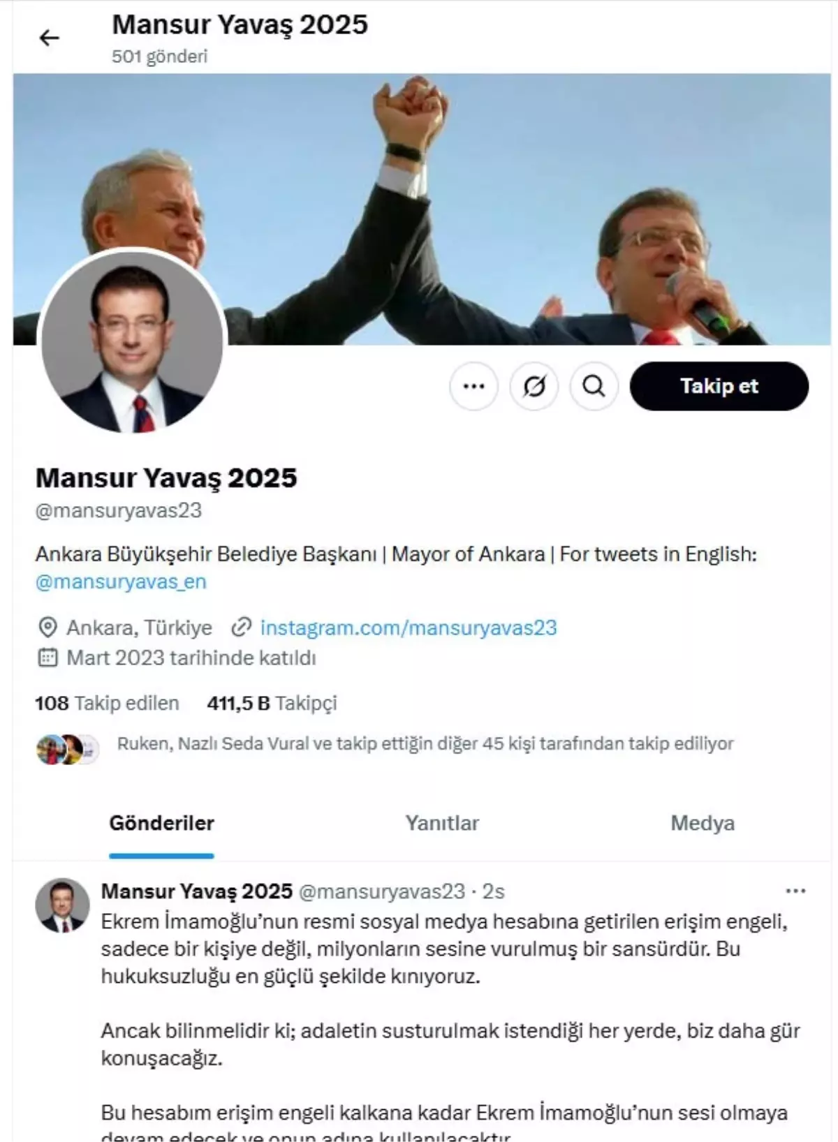 Mansur Yavaş: Hesabım İmamoğlu adına kullanılacak