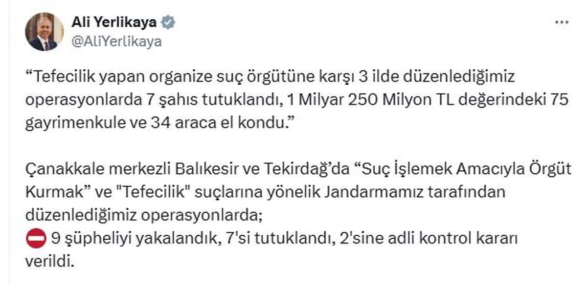 Çanakkale Merkezli Tefeci Operasyonunda 9 Şüpheli Yakalandı