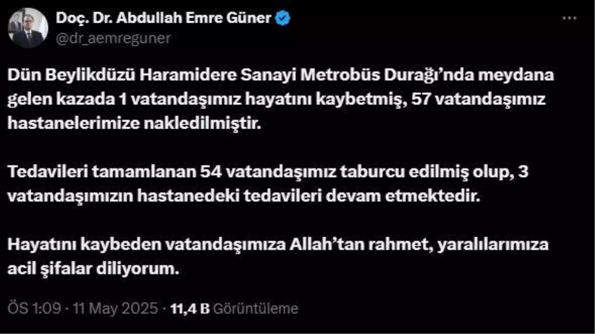 Beylikdüzü'nde Metrobüs Kazası: 1 Ölü, 57 Yaralı
