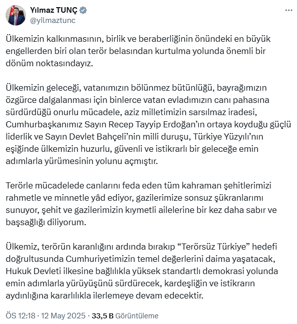First comment from Minister of Justice Tunç on the PKK's dissolution decision