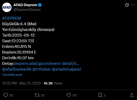 AMASYA'DA DEPREM Mİ OLDU: 12 Mayıs Pazartesi az önce deprem mi oldu, nerede? Kandilli Rasathanesi ve AFAD SON DAKİKA deprem listesi!