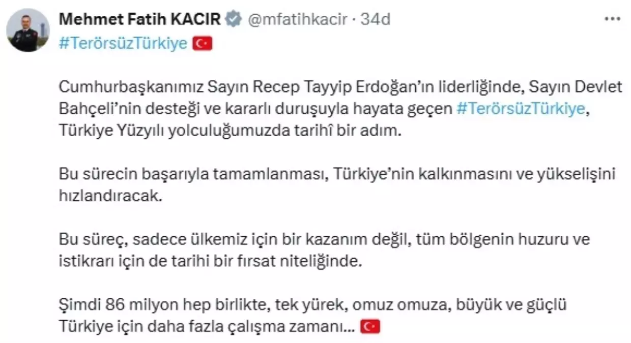 Bakan Kacır: Terörsüz Türkiye, Türkiye'nin kalkınmasını hızlandıracak