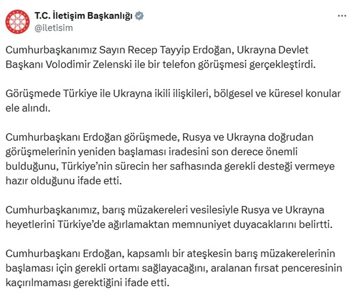 Erdoğan, Zelenski ile barış müzakereleri hakkında görüştü