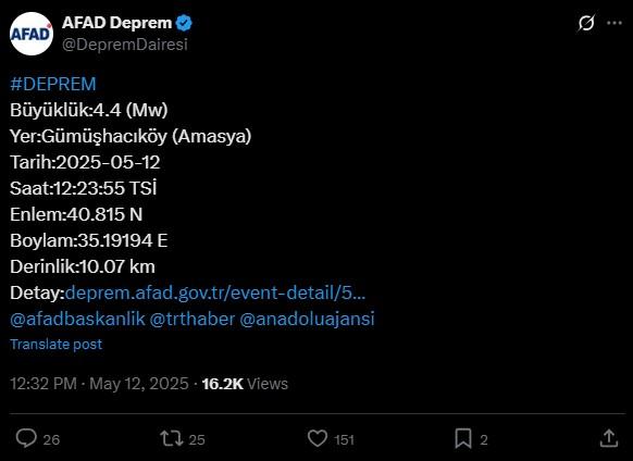 AMASYA'DA DEPREM! Amasya'da deprem mi oldu, kaç şiddetinde, nerede?Kandilli Rasathanesi ve AFAD SON DAKİKA depremler listesi!