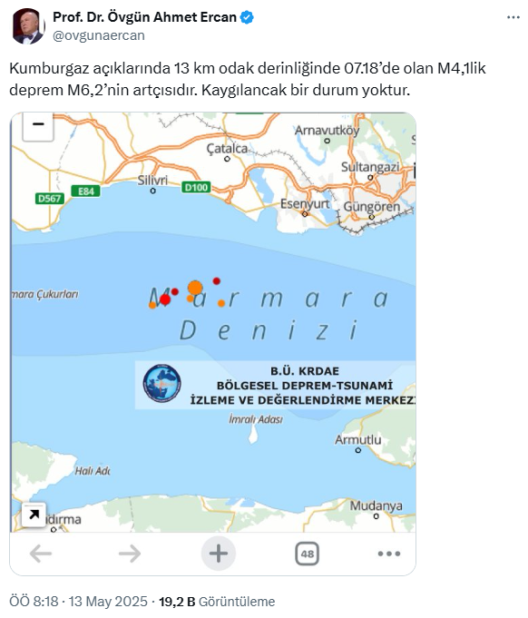 İstanbul Büyükçekmece açıklarında 3.8 büyüklüğünde deprem