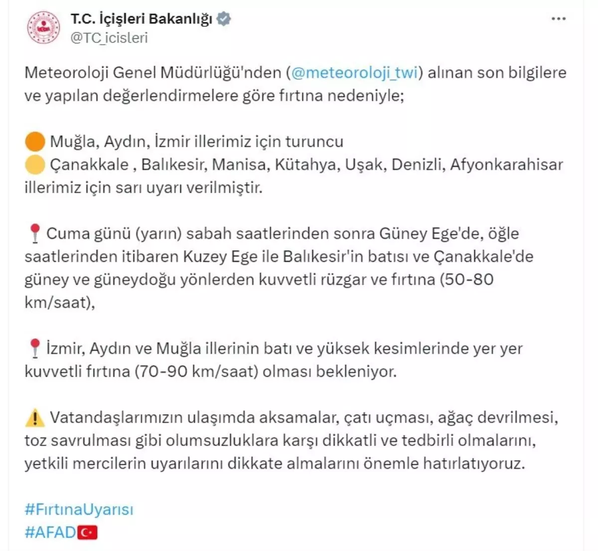 3 İlde Turuncu, 7 İlde Sarı Kodlu Fırtına Uyarısı