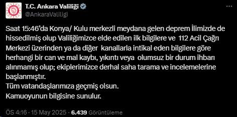 Konya'da 5.2 büyüklüğünde deprem