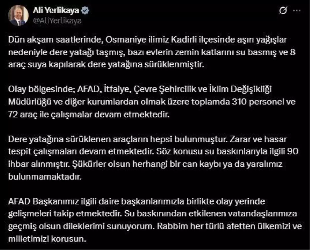 Osmaniye'de Aşırı Yağışlar Sel Felaketi Yaratmadı