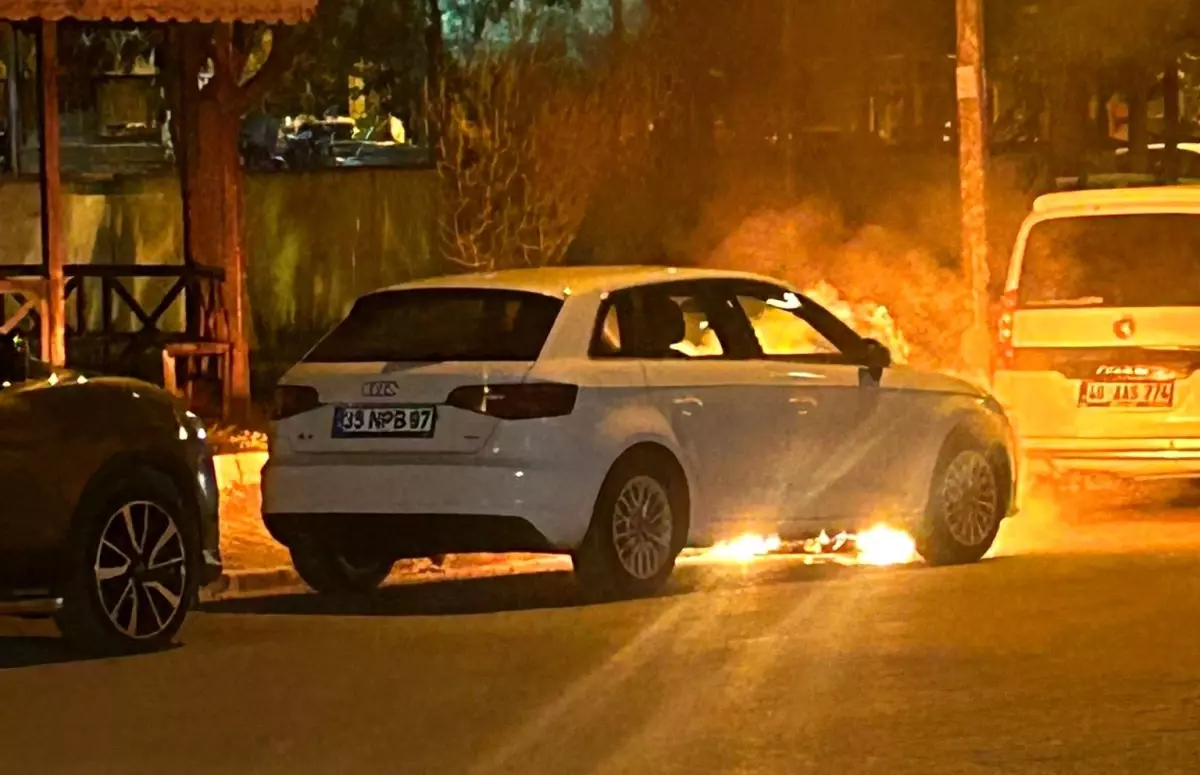Birecik'te Park Halindeki Lüks Otomobil Alev Alev Yandı