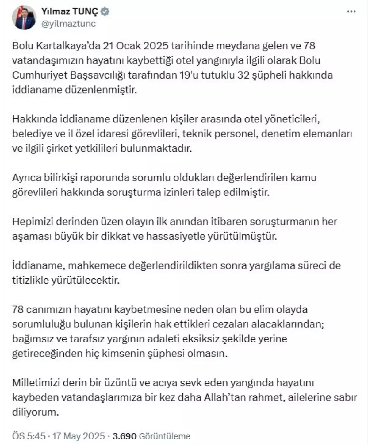 Bakan Tunç: Sorumlular Hak Ettiği Cezayı Alacak